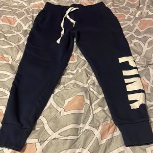 Victoria’s Secret pink fleece joggers, navy blue